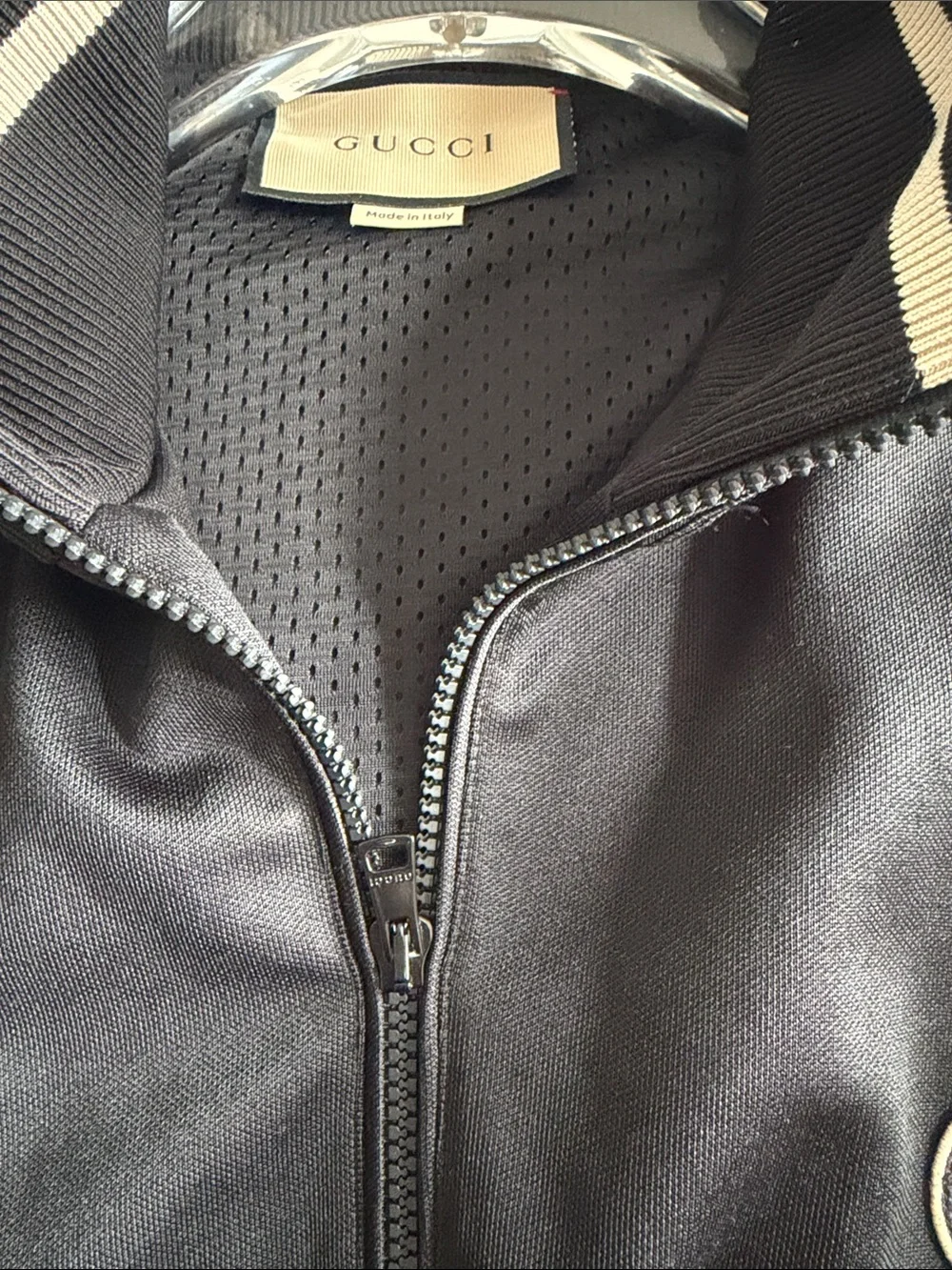 Gucci Black Half-Zip Sweatshirt with Beige-Trim Collar
